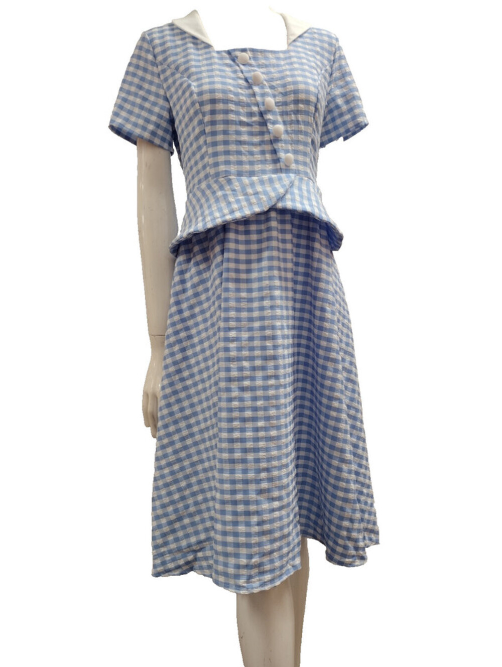 1930s Retro Blue Gingham Dress Modern Dorothy Style Stretch Medium Waist 30 NEW